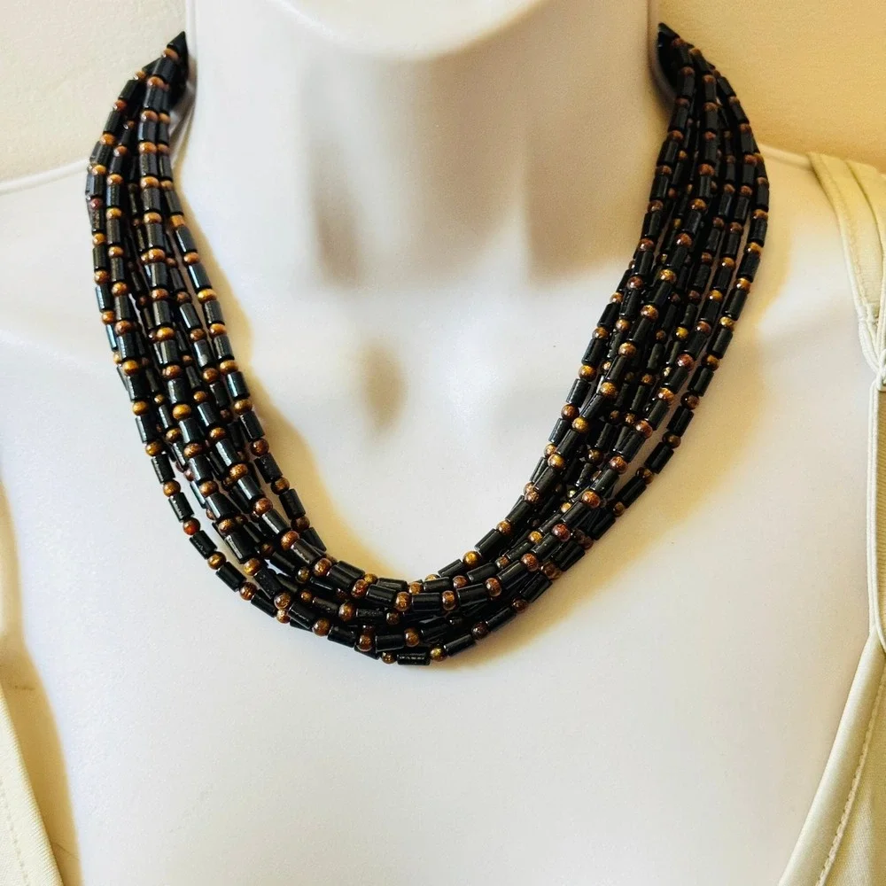 Jay King DTR Desert Rose Trading Necklace Black Gold Coral beaded Sterling 925
